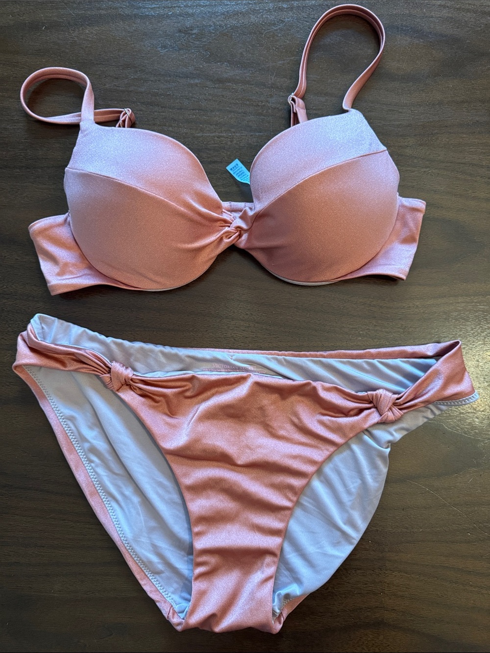 Victoria's Secret Light Pink Knot-Detail Bikini Set, large bottoms, 36B top